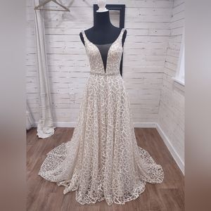 Galina Signature Geometric Sequin Illusion Plunge Wedding Dress